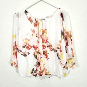 Vince Camuto | Floral Flowy Blouse White Pink Yellow Large